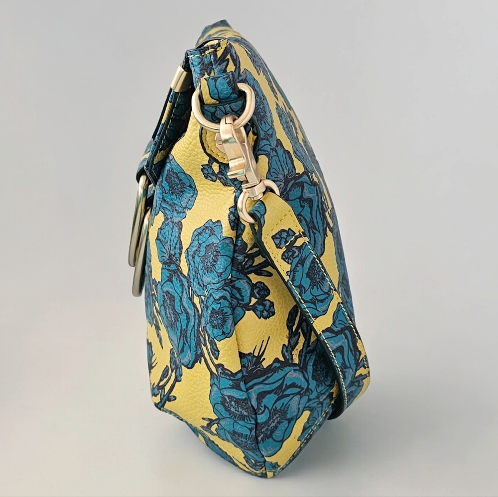 Foley + Corinna Kayla Lemon & Teal Floral Print  Vegan Foldover Tote Bag - Picture 3 of 6